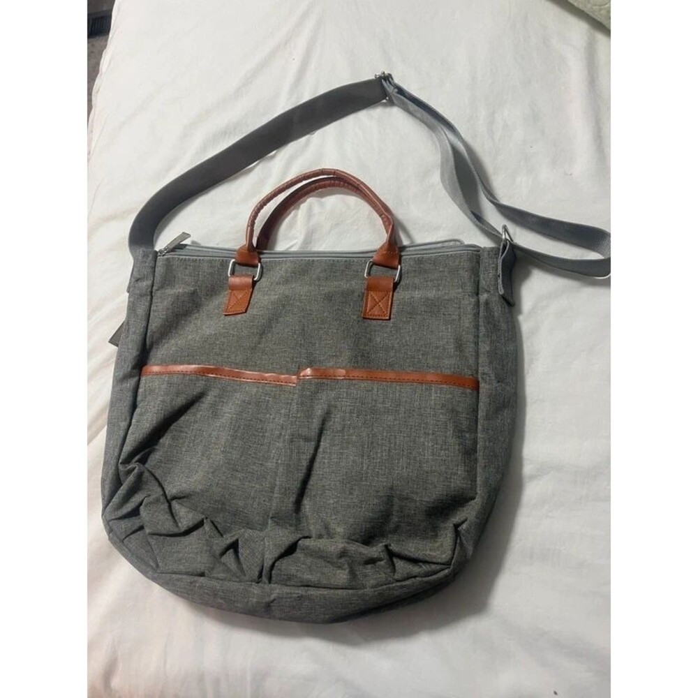 motif Maylilly Collection Large Gray Canvas Baby Diaper Bag Brown Handles